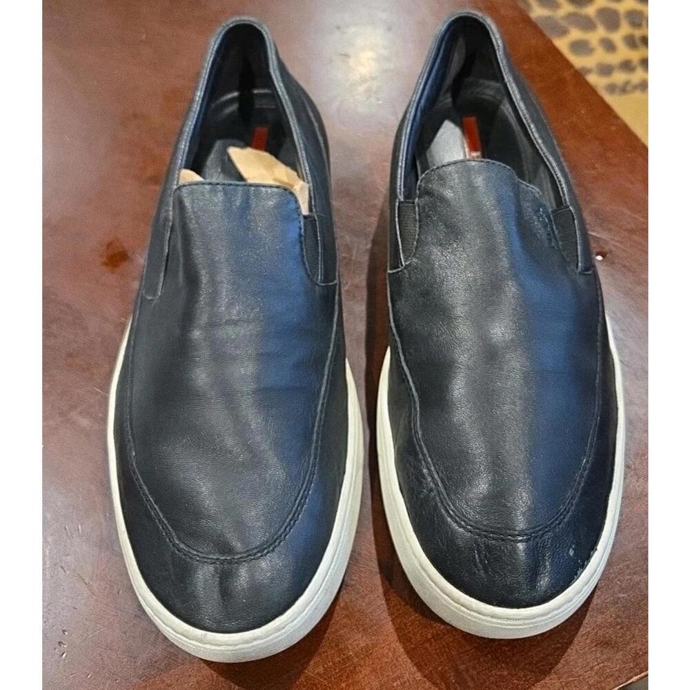 Prada Black Leather Slip On Sneakers Size 6 COA